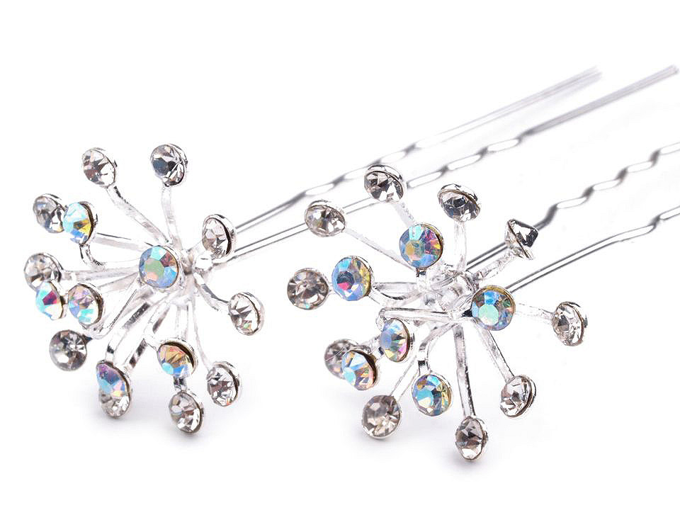 Ace de păr cu strasuri, ø20 mm - Cristal ab (12 Bucăți)