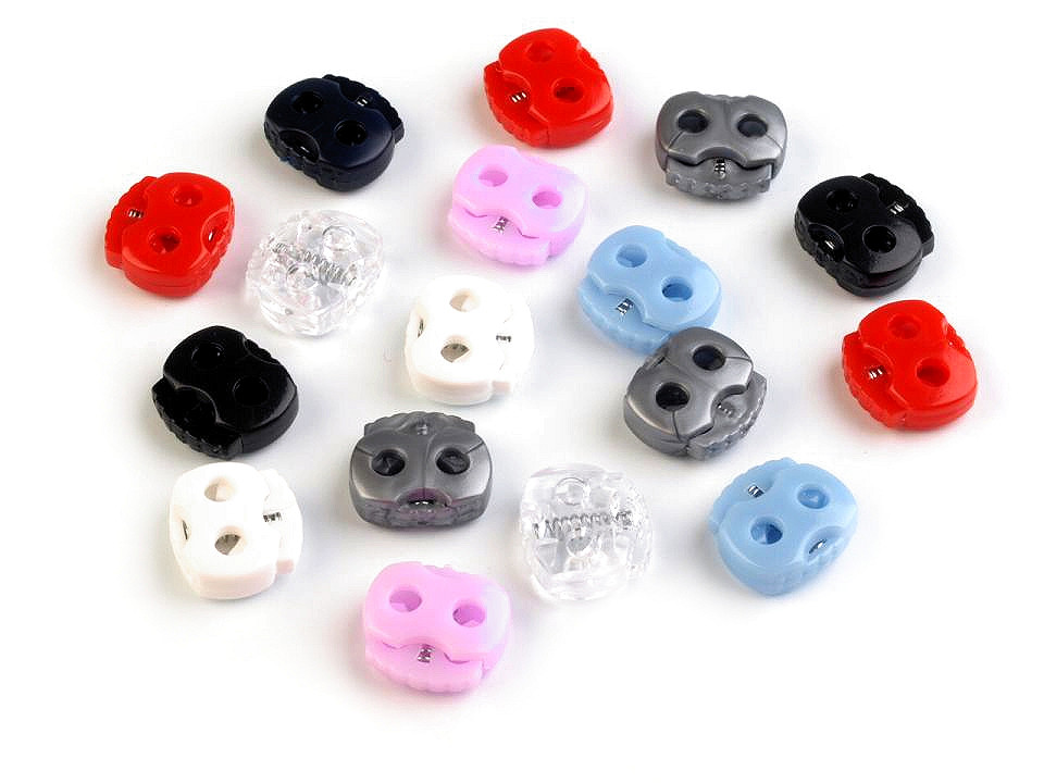 Opritori șnur, 2 găuri, 15x15 mm - Transparent (10 Bucăți)