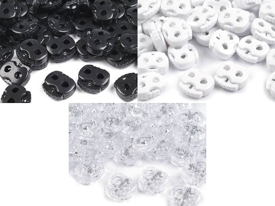 Opritori șnur, 2 găuri, 15x15 mm - Transparent (10 Bucăți)