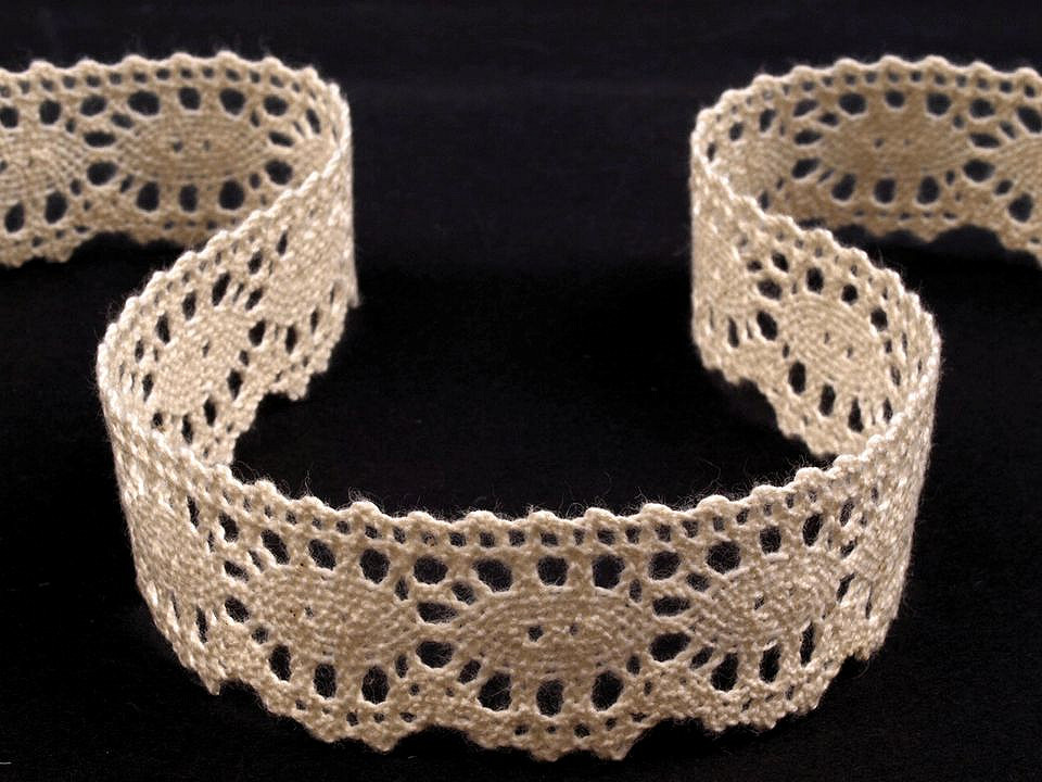 Dantelă bumbac croşetată, lățime 22 mm - Bej deschis (30 Metri)
