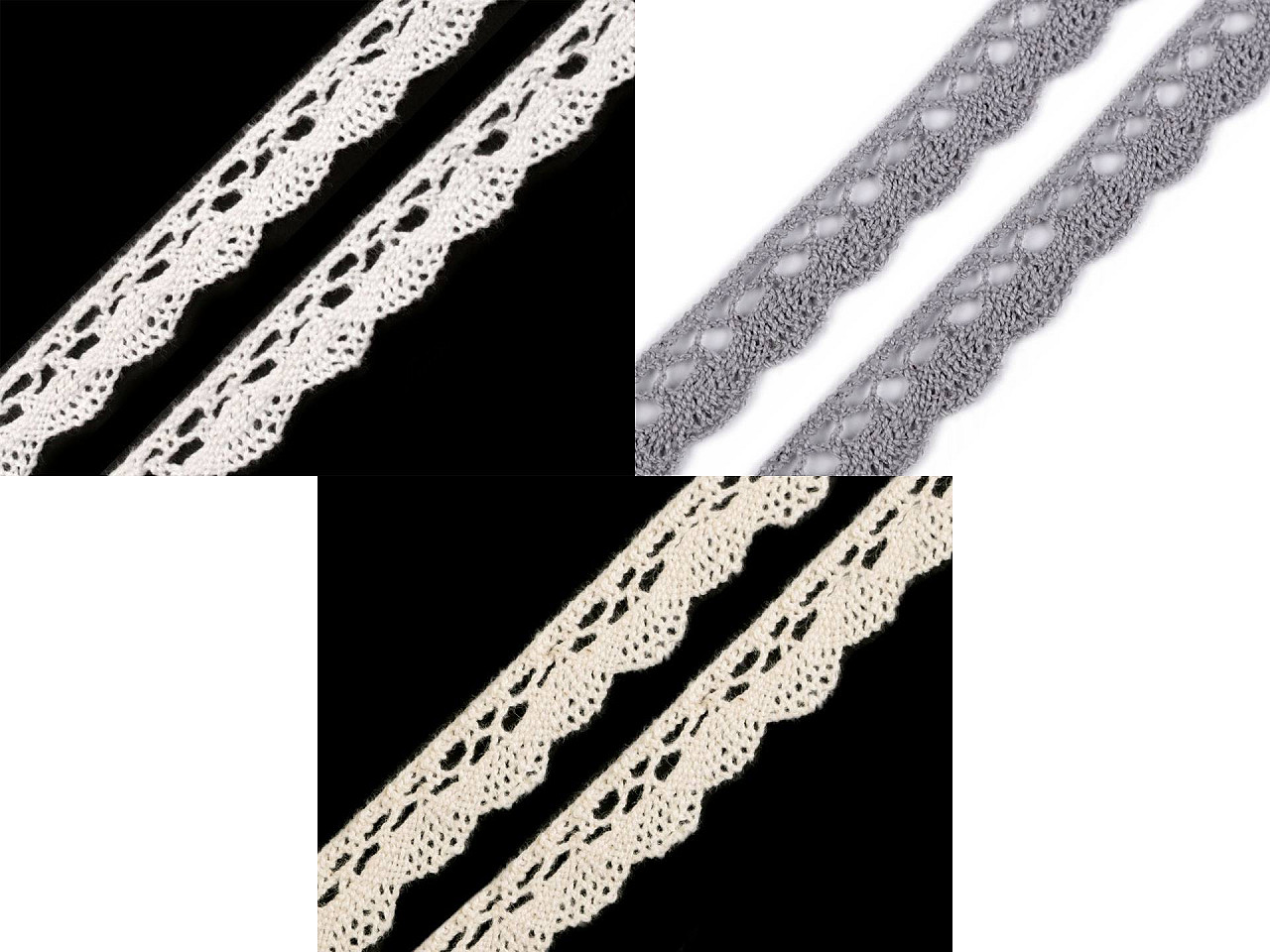 Dantelă bumbac croşetată, lățime 15 mm - Gri neutral (27 Metri)