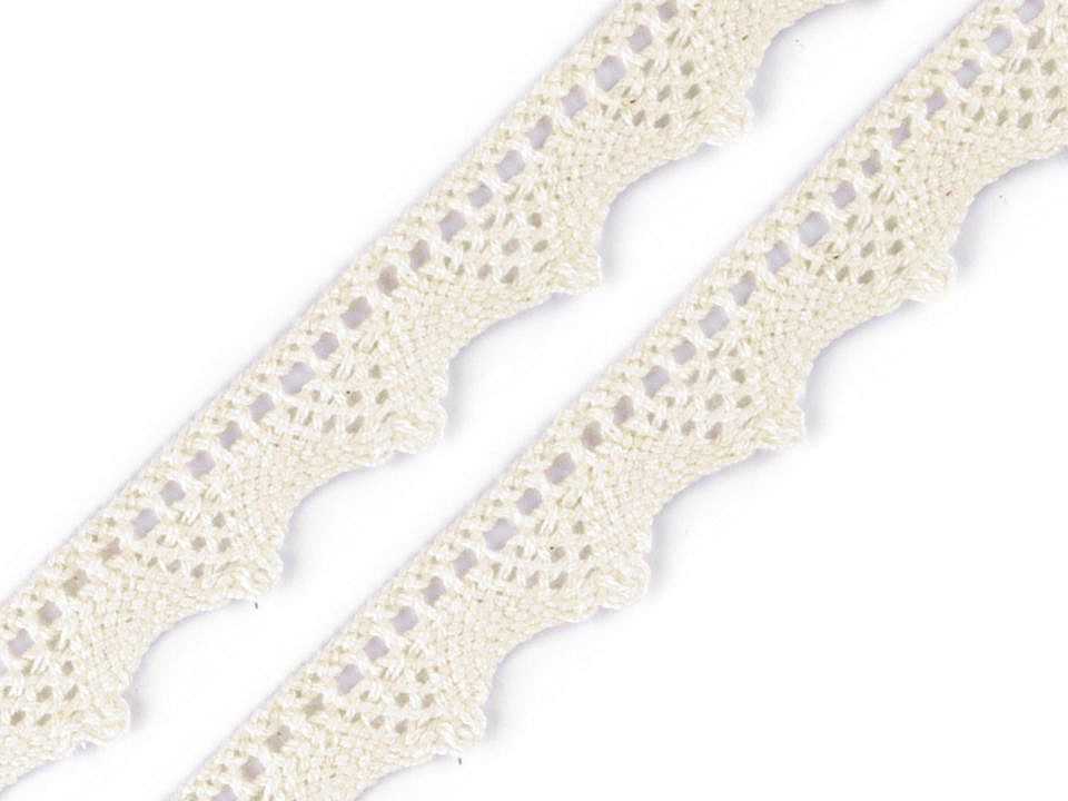 Dantelă bumbac croşetată, lățime 18 mm - Alb (27 Metri)