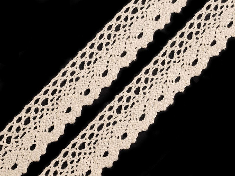 Dantelă bumbac croşetată, lățime 28 mm - Bej deschis (27 Metri)