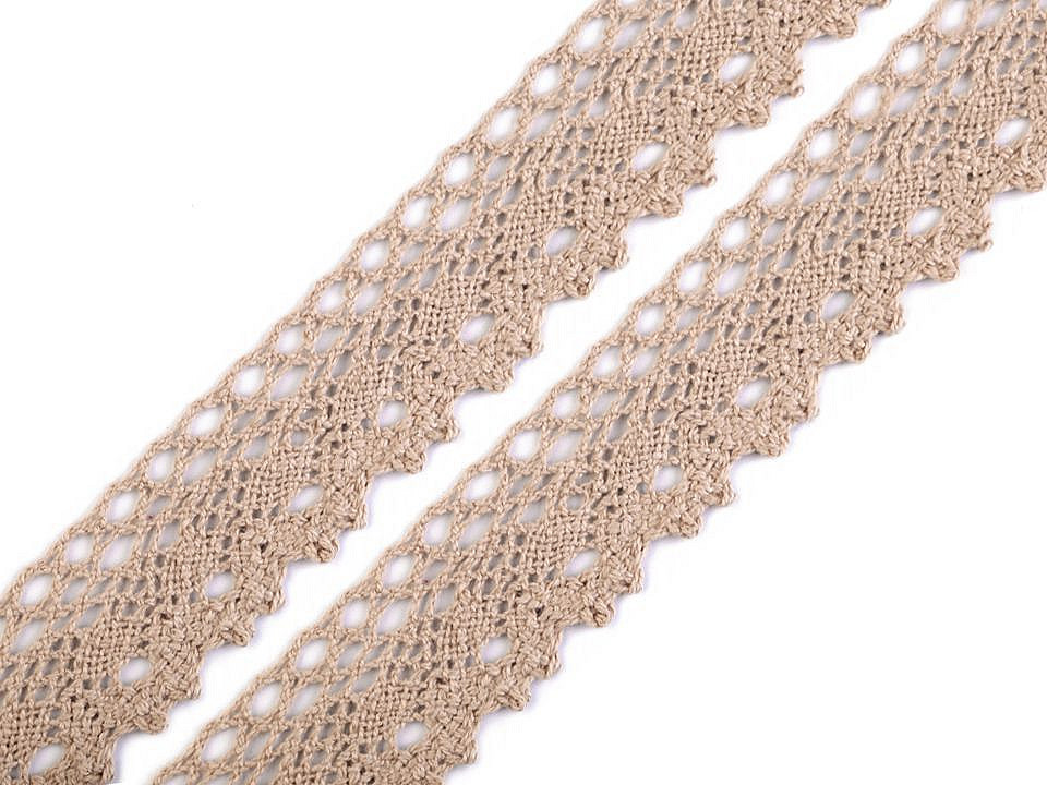 Dantelă bumbac croşetată, lățime 28 mm - Bej deschis (27 Metri)