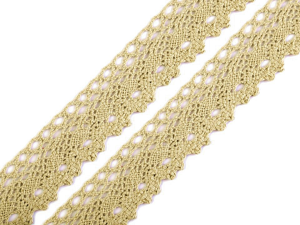 Dantelă bumbac croşetată, lățime 28 mm - Bej deschis (27 Metri)