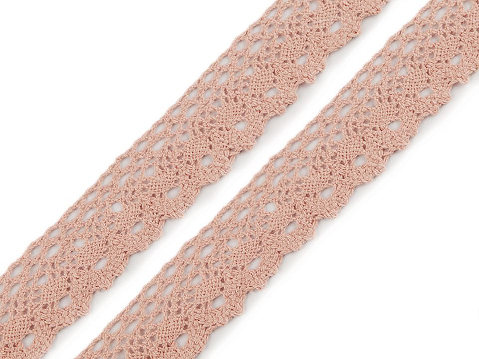 Dantelă bumbac croşetată, lățime 28 mm - Bej deschis (27 Metri)