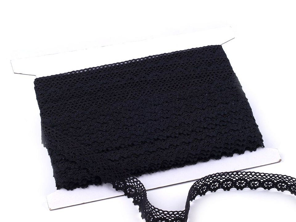Dantelă bumbac croşetată, lățime 25 mm - Negru (27 Metri)