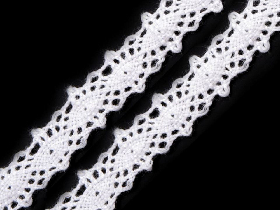 Dantelă bumbac croşetată, lățime 12 mm - Alb (27 Metri)
