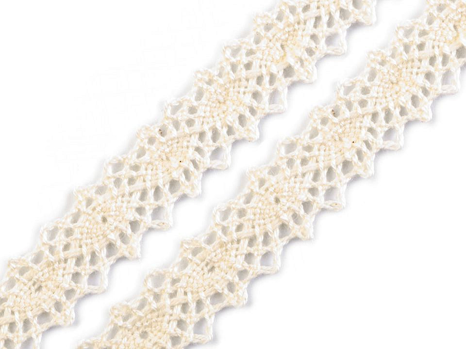 Dantelă bumbac croşetată, lățime 12 mm - Alb (27 Metri)