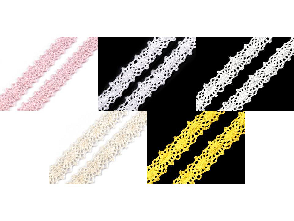 Dantelă bumbac croşetată, lățime 12 mm - Alb (27 Metri)