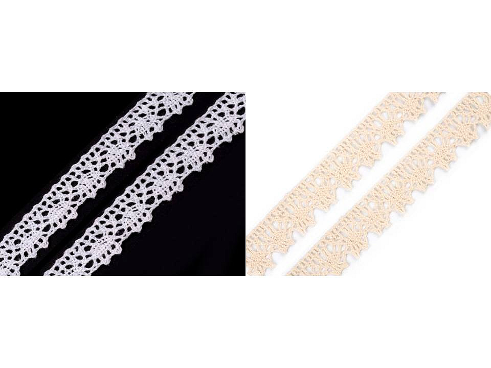 Dantelă bumbac croşetată, lățime 15 mm - Bej deschis (18 Metri)