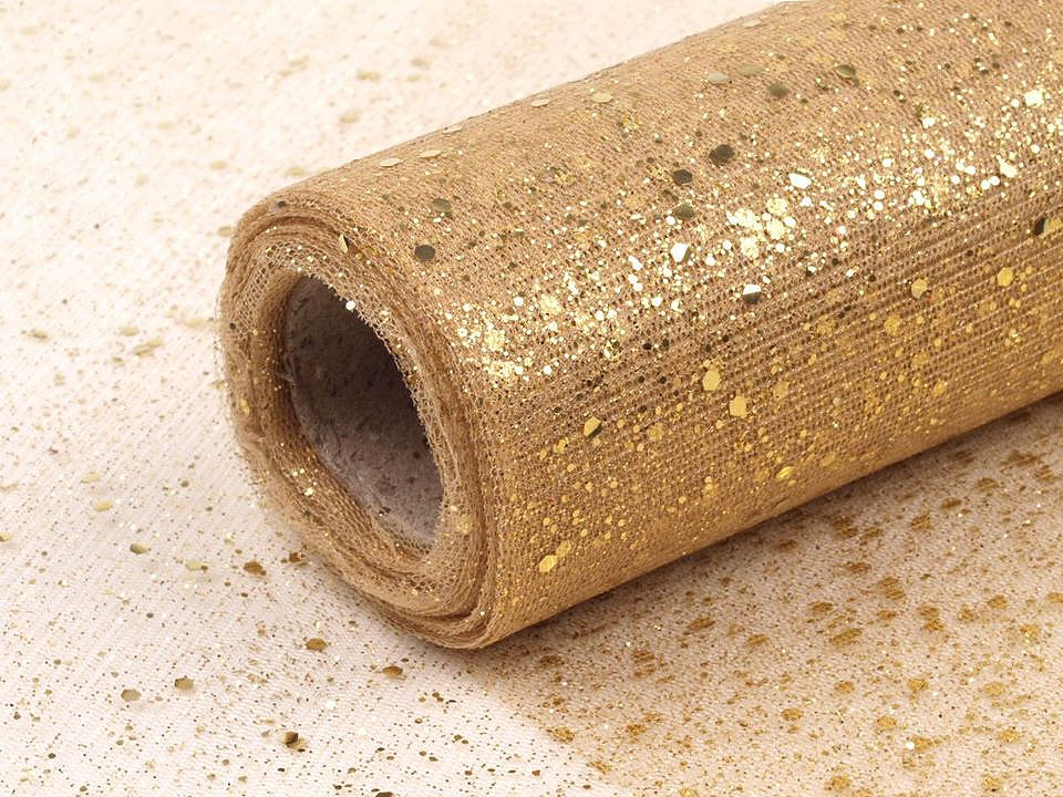 Tull decorativ cu sclipici, lățime 20 cm - Auriu deschis (10 Metri)