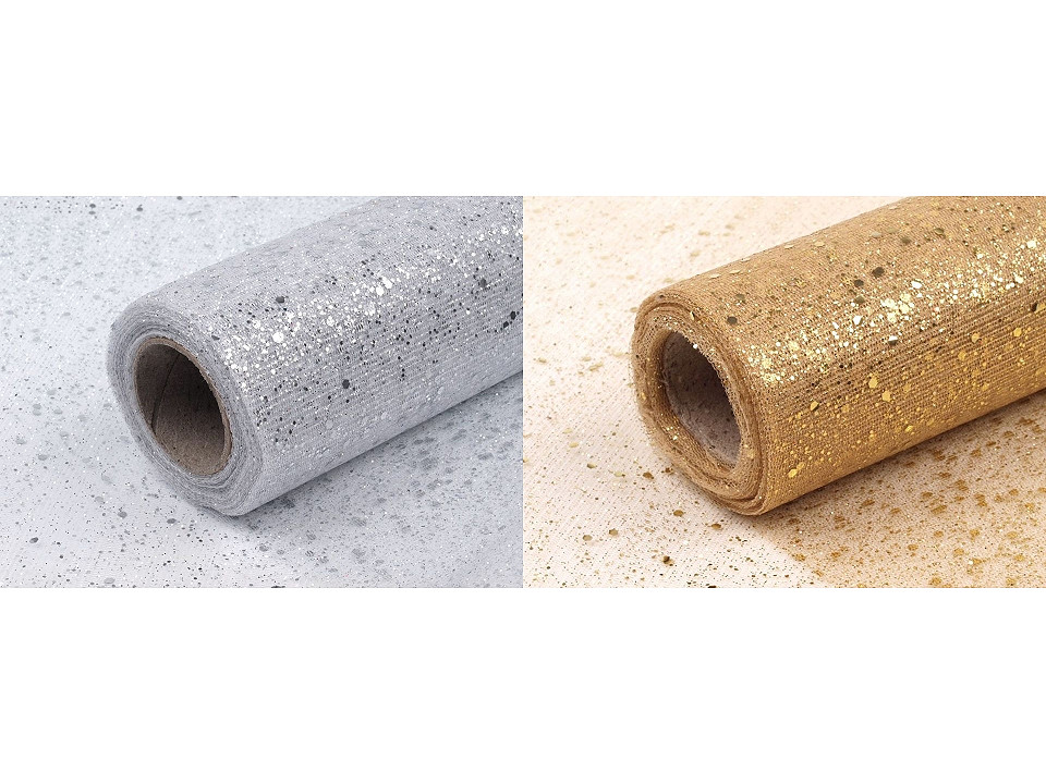 Tull decorativ cu sclipici, lățime 20 cm - Auriu deschis (10 Metri)