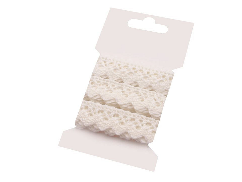 Dantelă bumbac croşetată, lățime 15 mm - Alb (1 Card)