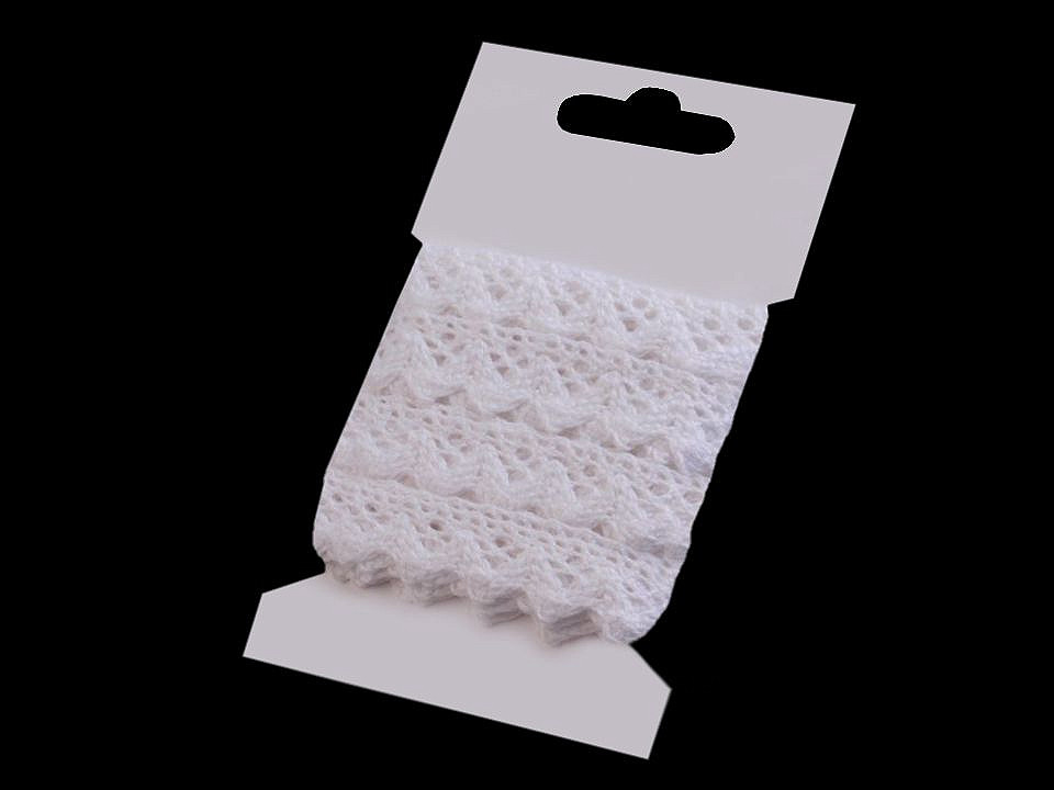 Dantelă bumbac croşetată, lățime 15 mm - Alb (1 Card)