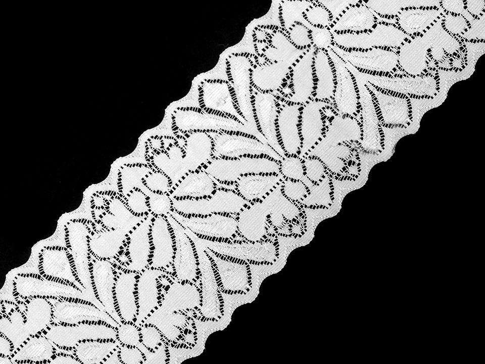Dantelă elastică, lățime 80 mm - Alb (1 Metru)