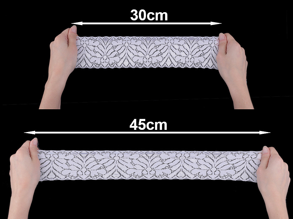 Dantelă elastică, lățime 80 mm - Alb (1 Metru)