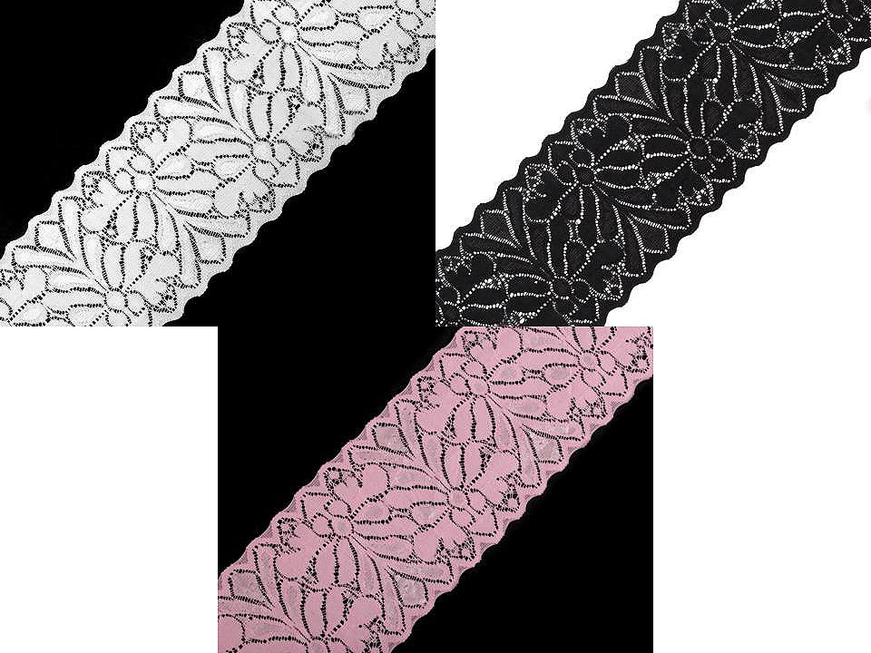 Dantelă elastică, lățime 80 mm - Alb (1 Metru)