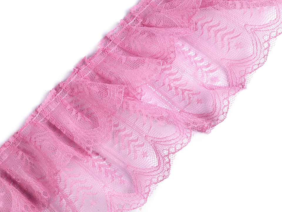 Dantelă sintetică plisată, lățime 85 mm - Roz antic deschis (1 Metru)