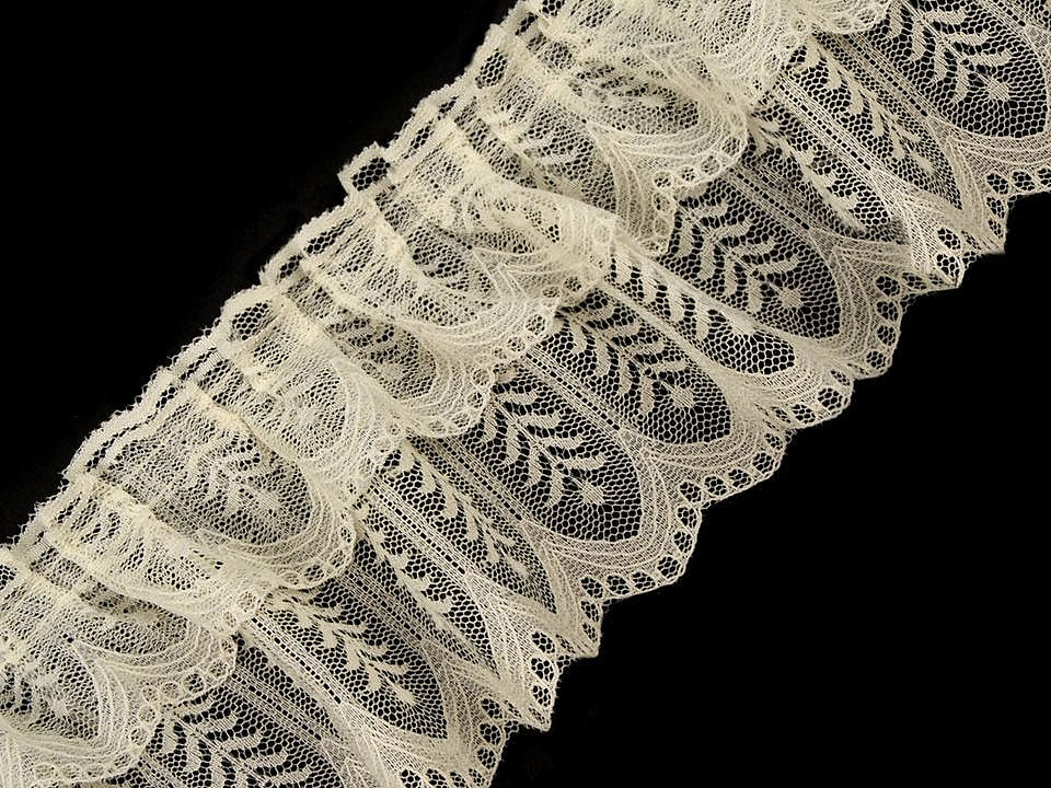 Dantelă sintetică plisată, lățime 85 mm - Roz antic deschis (1 Metru)