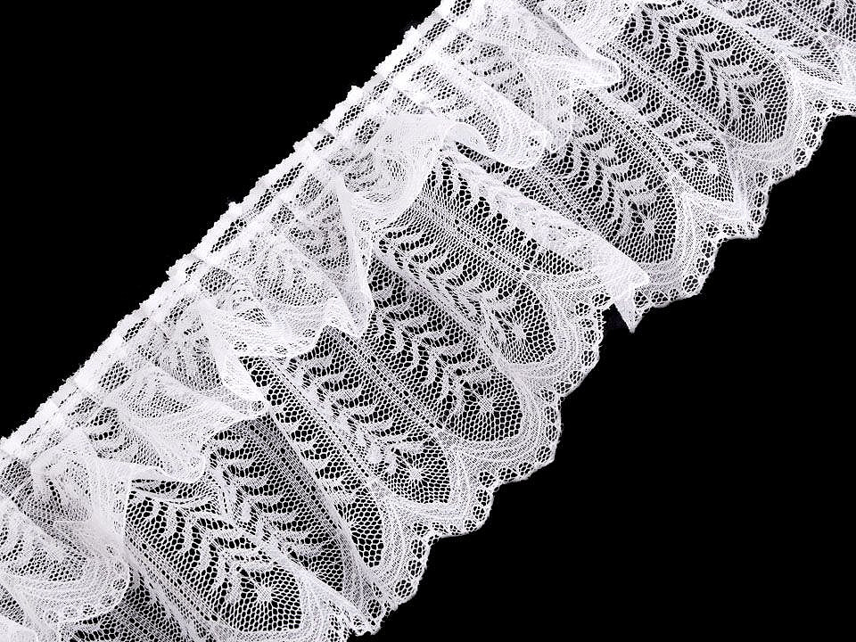 Dantelă sintetică plisată, lățime 85 mm - Roz antic deschis (1 Metru)