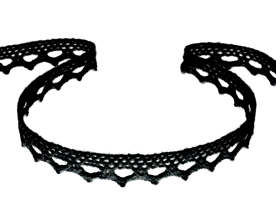 Dantelă bumbac croşetată, lățime 11 mm - Negru (1 Metru)
