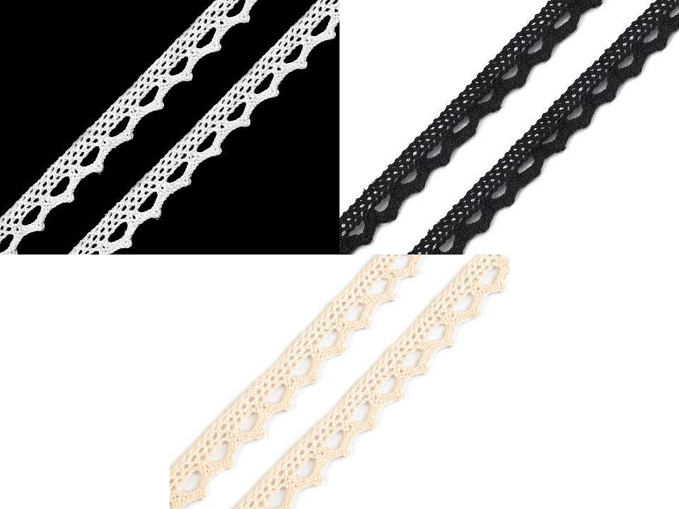 Dantelă bumbac croşetată, lățime 11 mm - Negru (1 Metru)
