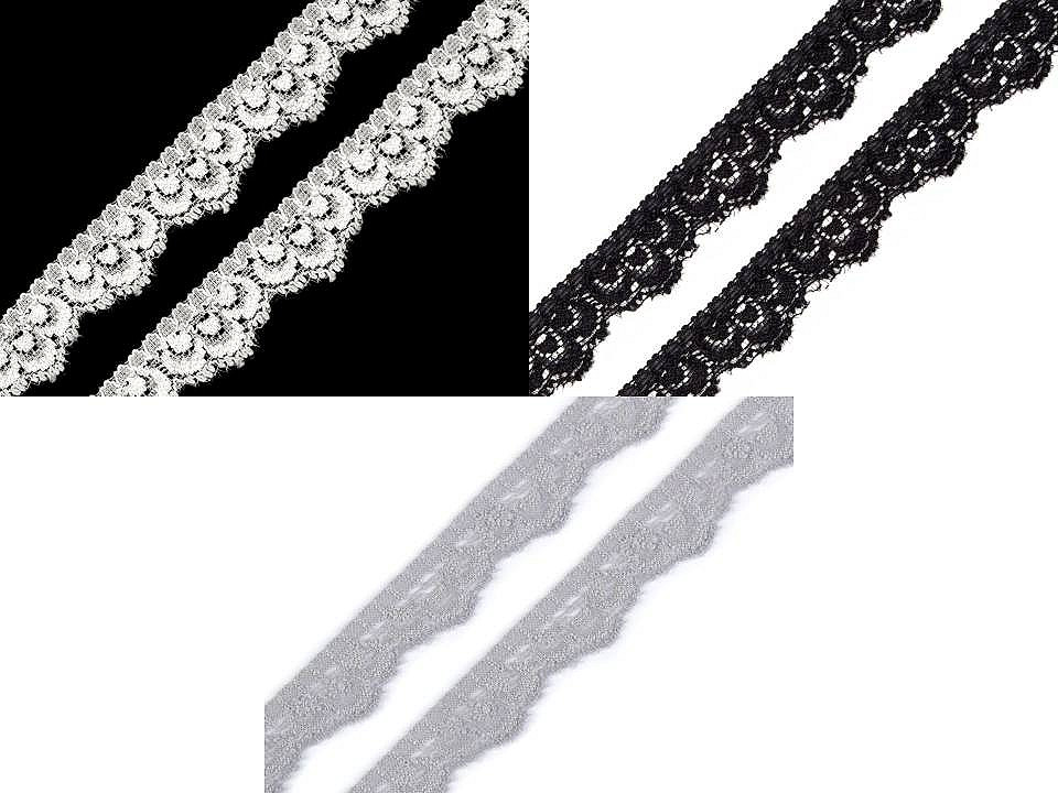 Dantelă elastică, lățime 16 mm - Negru (1 Metru)