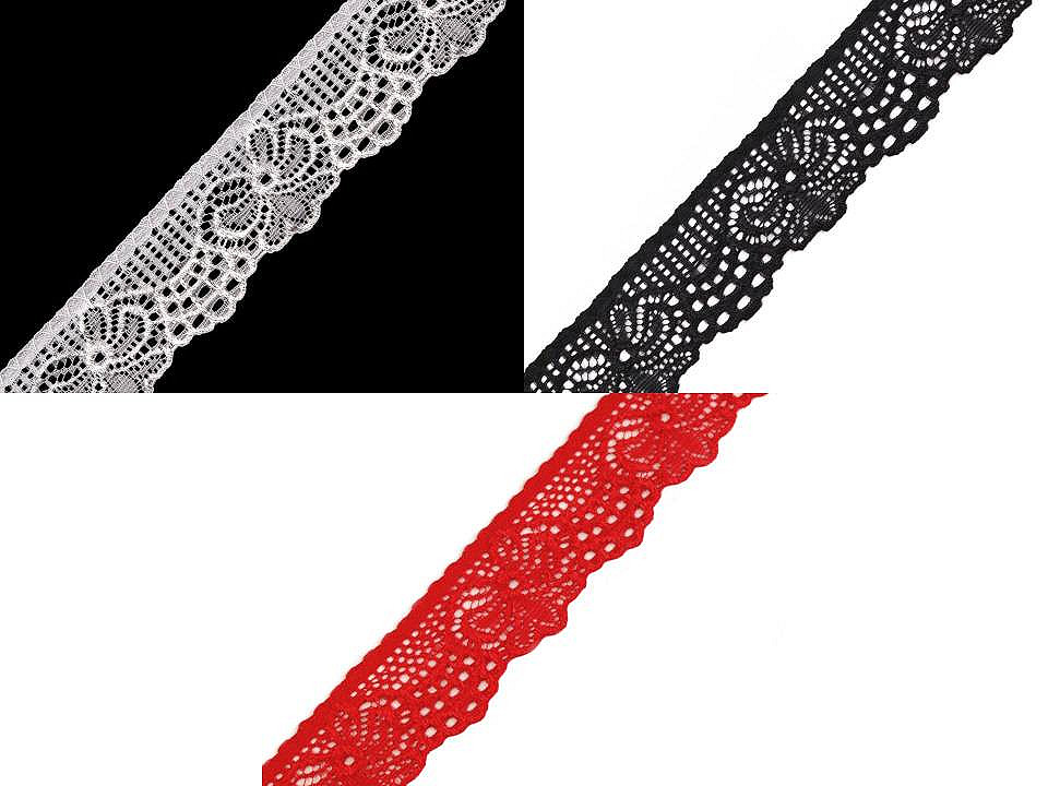 Dantelă elastică, lățime 30 mm - Negru (1 Metru)