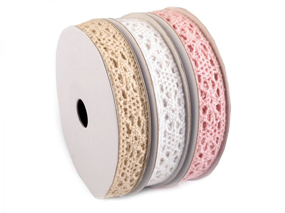 Dantelă bumbac croşetată, mix, lățime 13 mm - Mix nr. 8 (3 Bucăți)