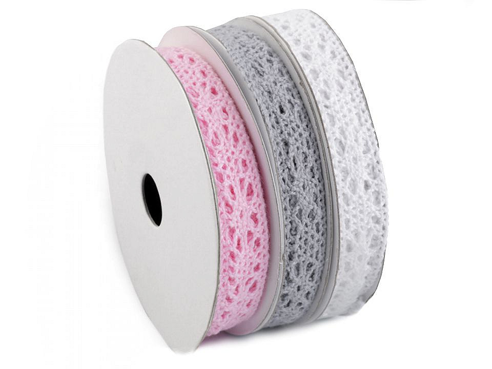 Dantelă bumbac croşetată, mix, lățime 13 mm - Mix nr. 8 (3 Bucăți)