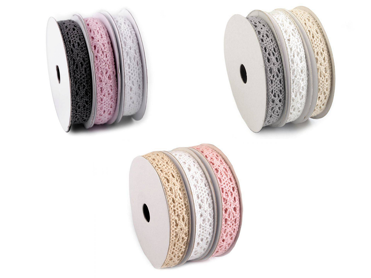 Dantelă bumbac croşetată, mix, lățime 13 mm - Mix nr. 8 (3 Bucăți)