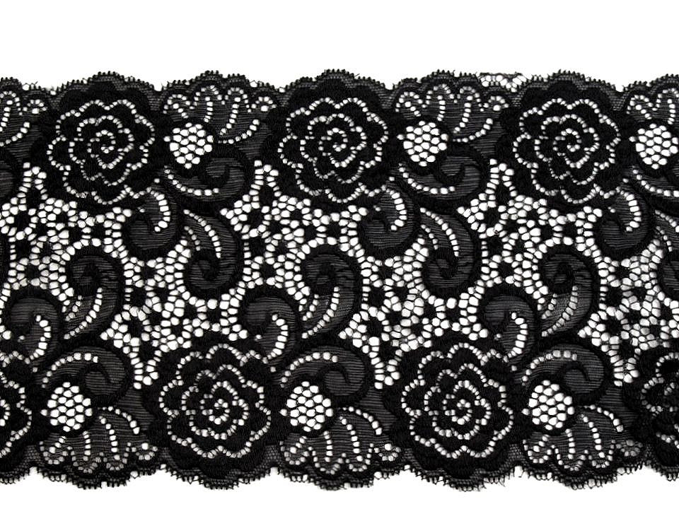 Dantelă elastică, lățime 15 cm - Negru (1 Metru)