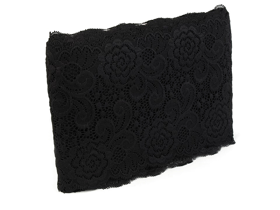 Dantelă elastică, lățime 15 cm - Negru (1 Metru)