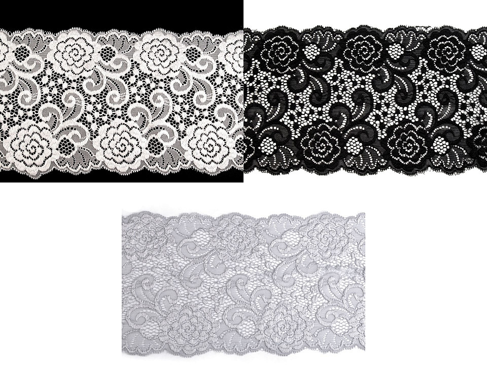 Dantelă elastică, lățime 15 cm - Negru (1 Metru)