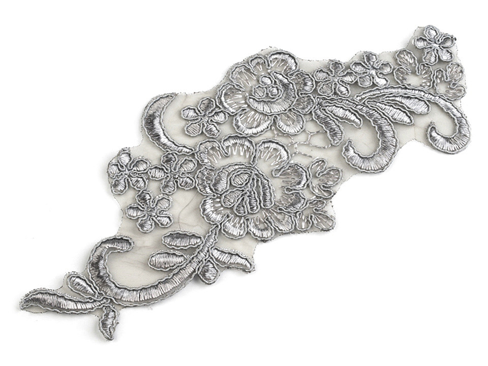 Aplicație din dantelă brodată pe organza, 8x20 cm - Alb zăpadă (2 Bucăți)