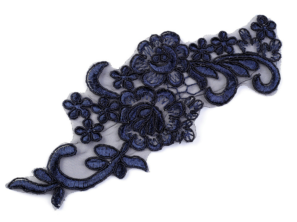 Aplicație din dantelă brodată pe organza, 8x20 cm - Alb zăpadă (2 Bucăți)