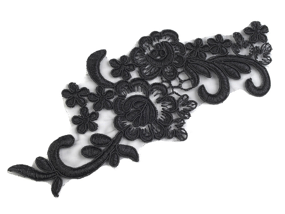 Aplicație din dantelă brodată pe organza, 8x20 cm - Alb zăpadă (2 Bucăți)