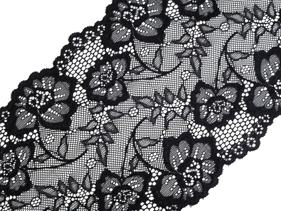 Dantelă elastică, lățime 18,5 cm - Alb (1 Metru)