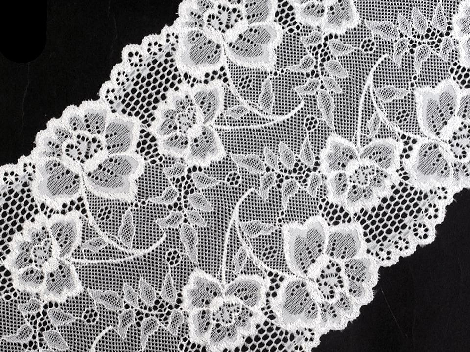 Dantelă elastică, lățime 18,5 cm - Alb (1 Metru)