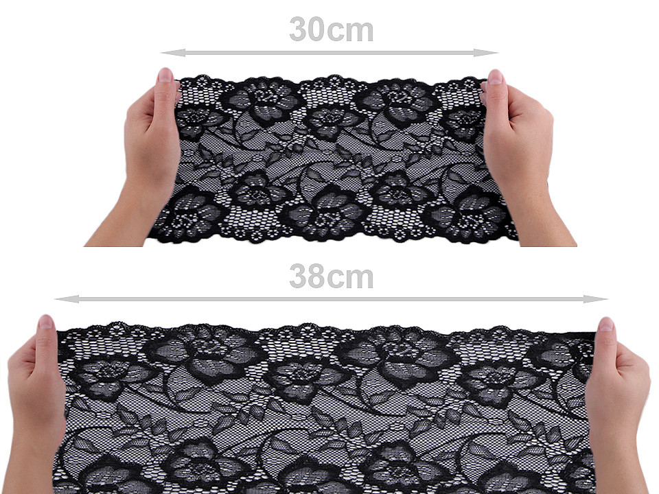 Dantelă elastică, lățime 18,5 cm - Alb (1 Metru)