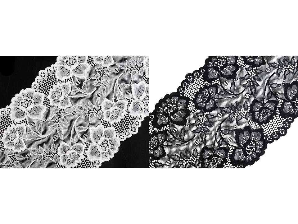 Dantelă elastică, lățime 18,5 cm - Alb (1 Metru)