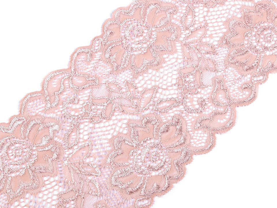 Dantelă elastică, lățime 14 cm - Roșu (1 Metru)