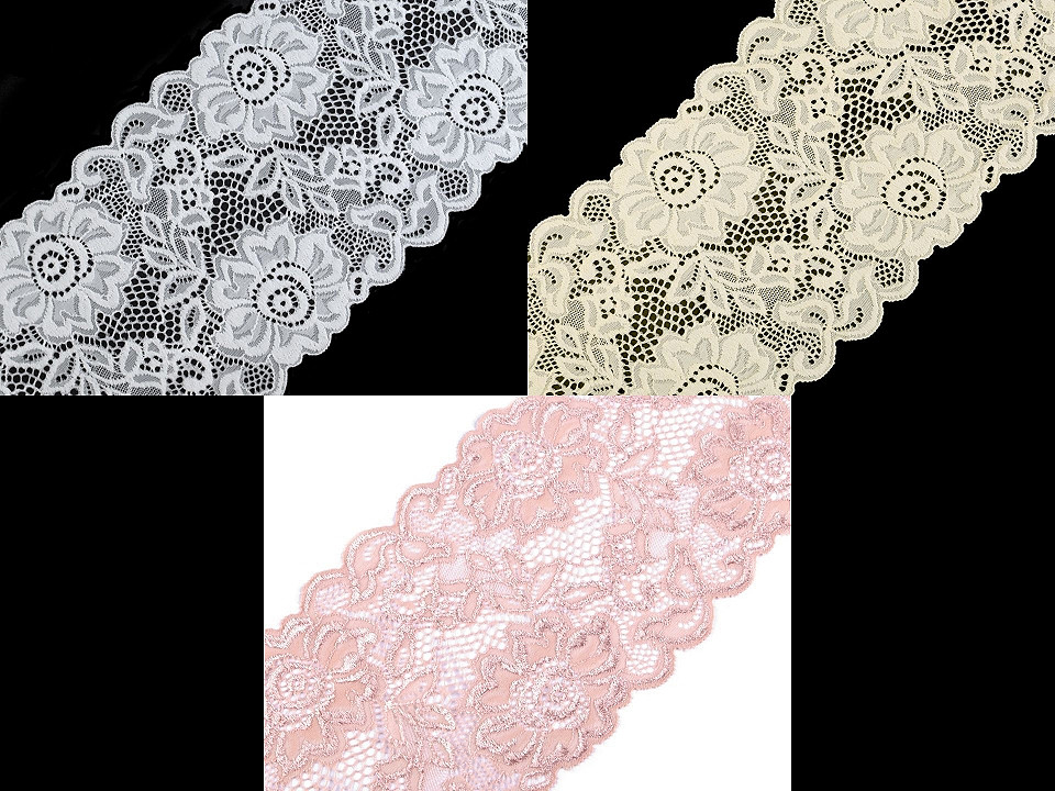 Dantelă elastică, lățime 14 cm - Roșu (1 Metru)