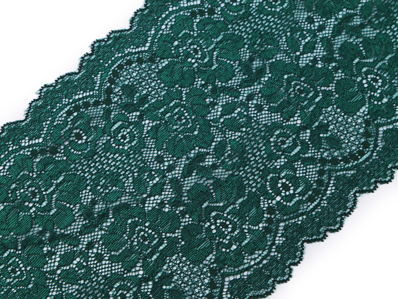 Dantelă elastică, lățime 18 cm - Verde sticlă (1 Metru)
