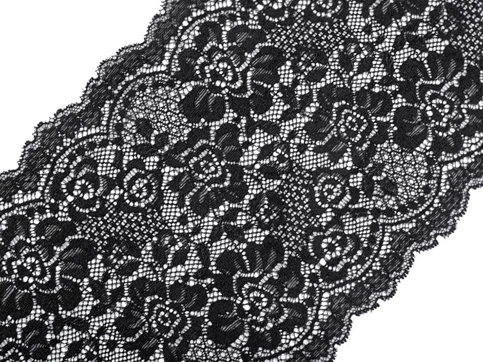 Dantelă elastică, lățime 18 cm - Verde sticlă (1 Metru)