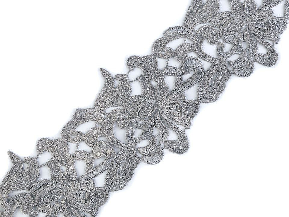 Dantelă brodată, lățime 70 - 75 mm - Crem foarte deschis (1 Metru)