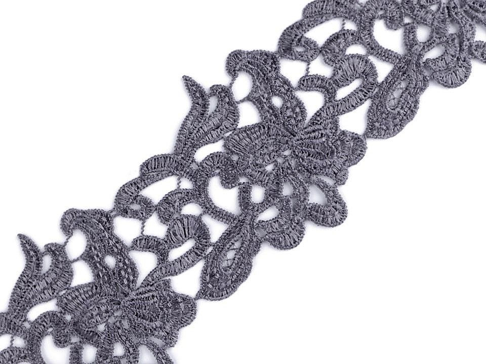 Dantelă brodată, lățime 70 - 75 mm - Crem foarte deschis (1 Metru)