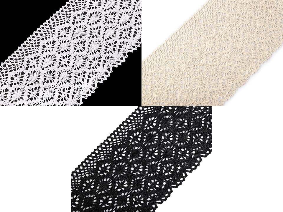 Dantelă bumbac croşetată, lățime 14 cm - Alb (1 Metru)