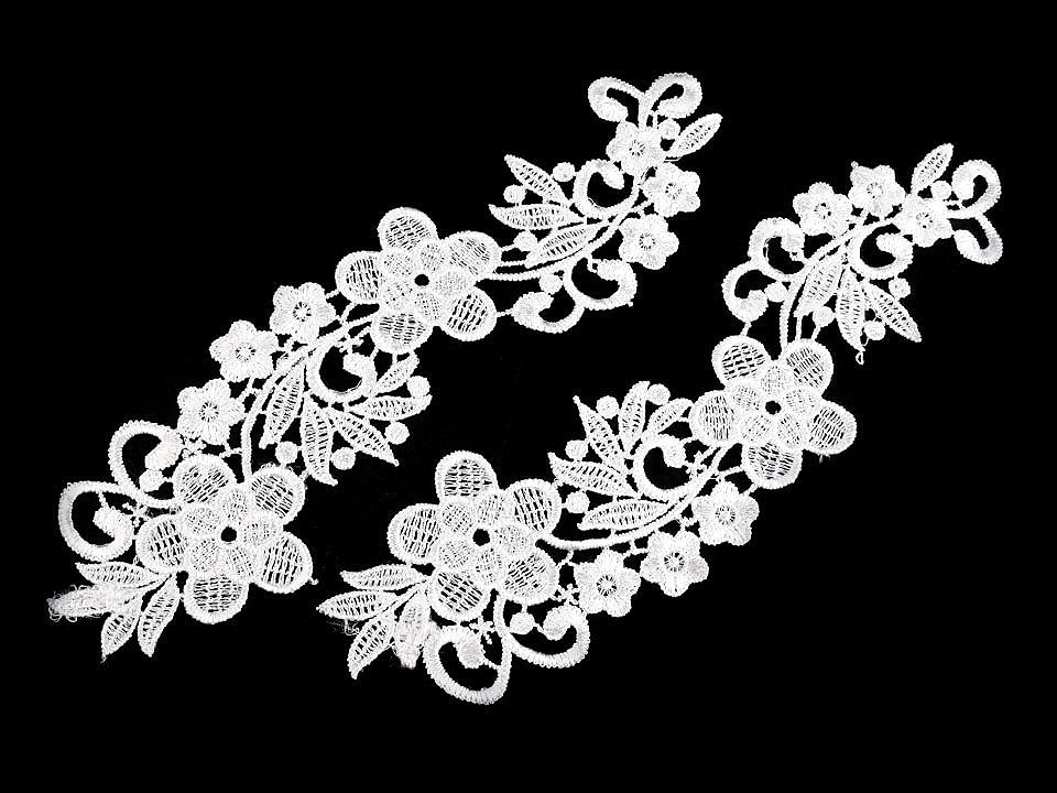 Aplicație din dantelă, 8x27 cm - Alb zăpadă (2 Bucăți)